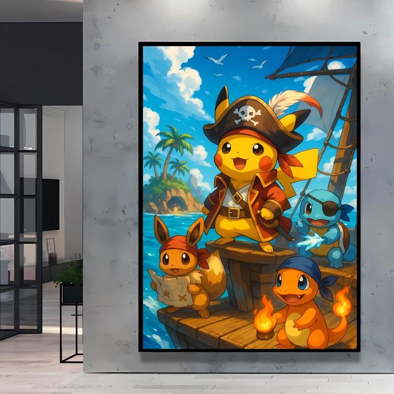 Japanese Anime Canvas Paintings Pikachu Poster Cartoon Character Picture Bright and Clear Colors High Quality Home Decor