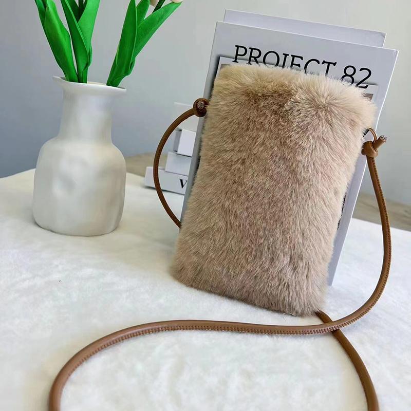 Женская плюшевая сумка для мобильного телефона, мини-сумка через плечо, дорожная сумка для покупок, зимняя диагональная сумка для монет, помады и наушников