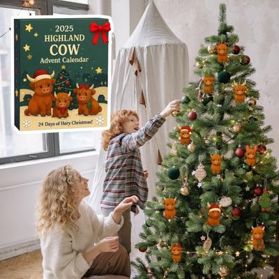 Рождественский подвесной адвент-календарь в коробке, украшение на 24 дня, с горным быком, праздничный