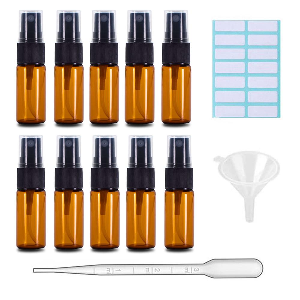 5/10 Pack Amber Glass Spray Bottles, Fine Mist Spray Bottles with Pipette Funnel Labels,Travel Dispenser Bottles for Essential Oils Cleaning Skin Care