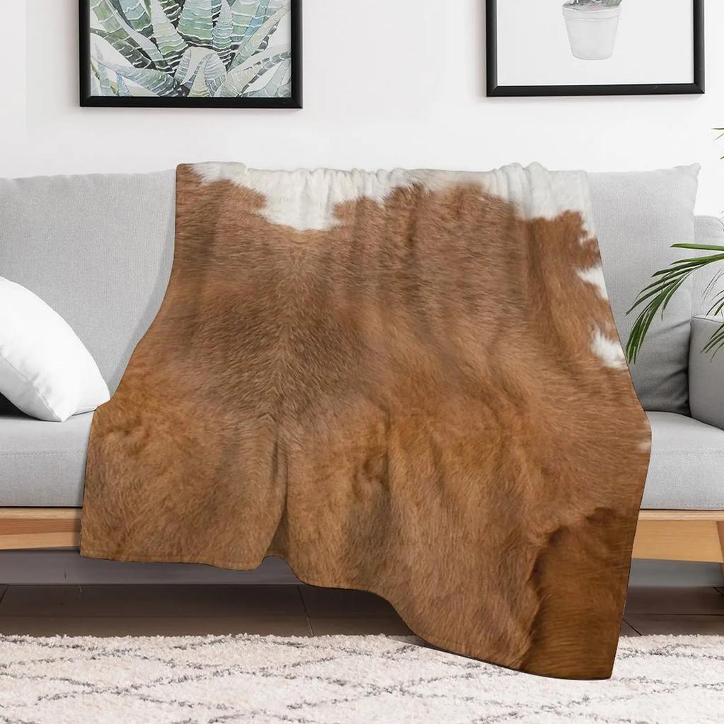 Cow Hide Brown White Throw Blanket Fade Resistant Durable Throw Blanket