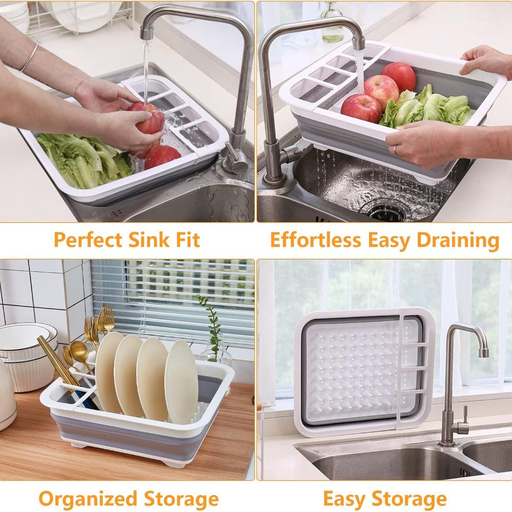 Collapsible Dish Rack for Drying Dishes - Space-Saving and Foldable Design with Versatile Removable Components - Dinnerware Storage Organizer