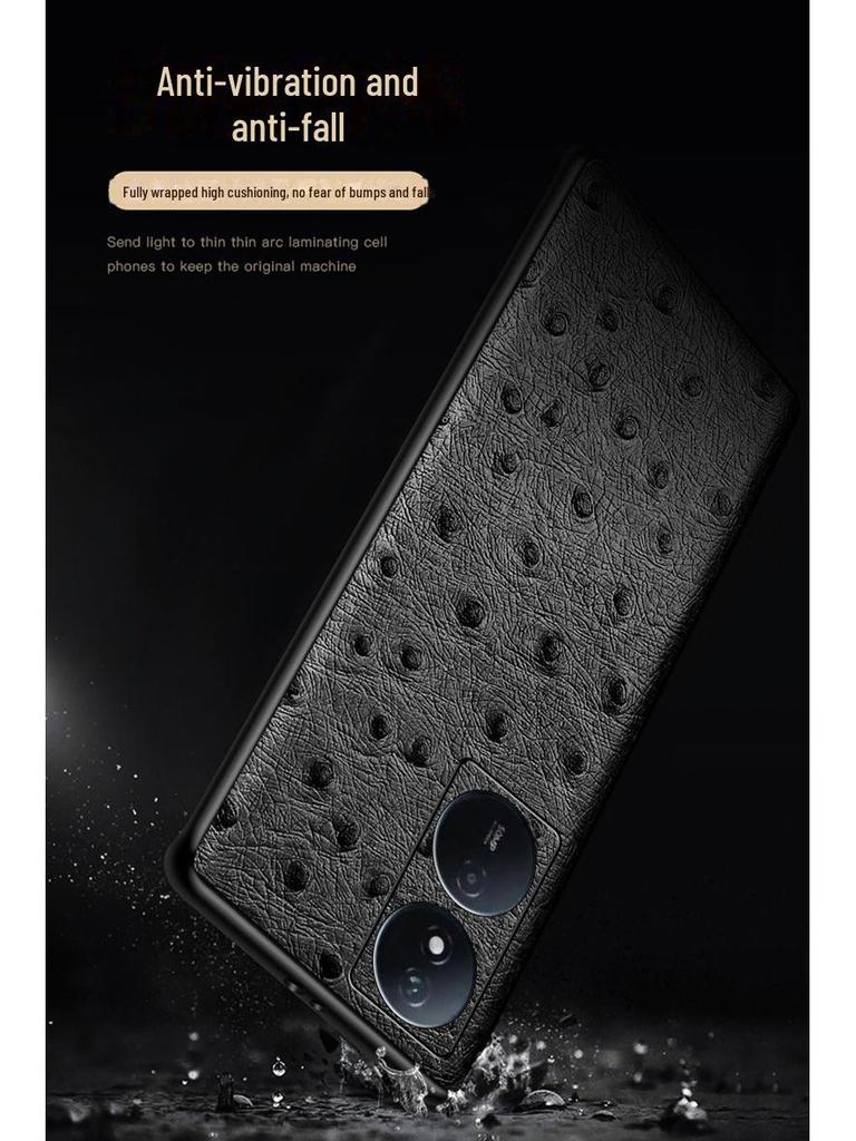 Защитный чехол Honor Play 50 из натуральной кожи с рисунком под страуса