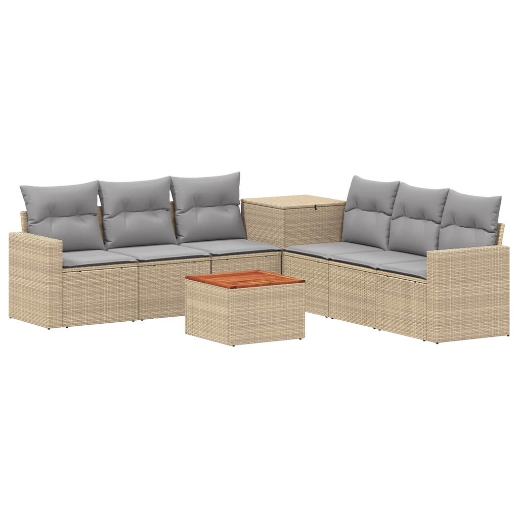Sofa Set 8 pcs Beige and Light Gray Poly Rattan and Steel