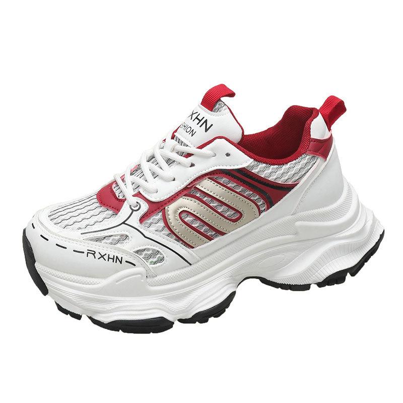 Детские кроссовки на толстой подошве, популярные новинки 2025 года, весенне-осенние дышащие сетчатые кроссовки, увеличивающие рост, повседневная спортивная обувь