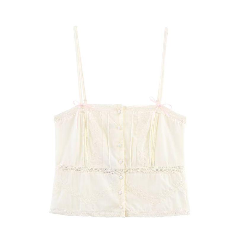 Kaslead New Women Clothes Western Style Bowknot Decoration Embroidery Sling Top 0881023 712