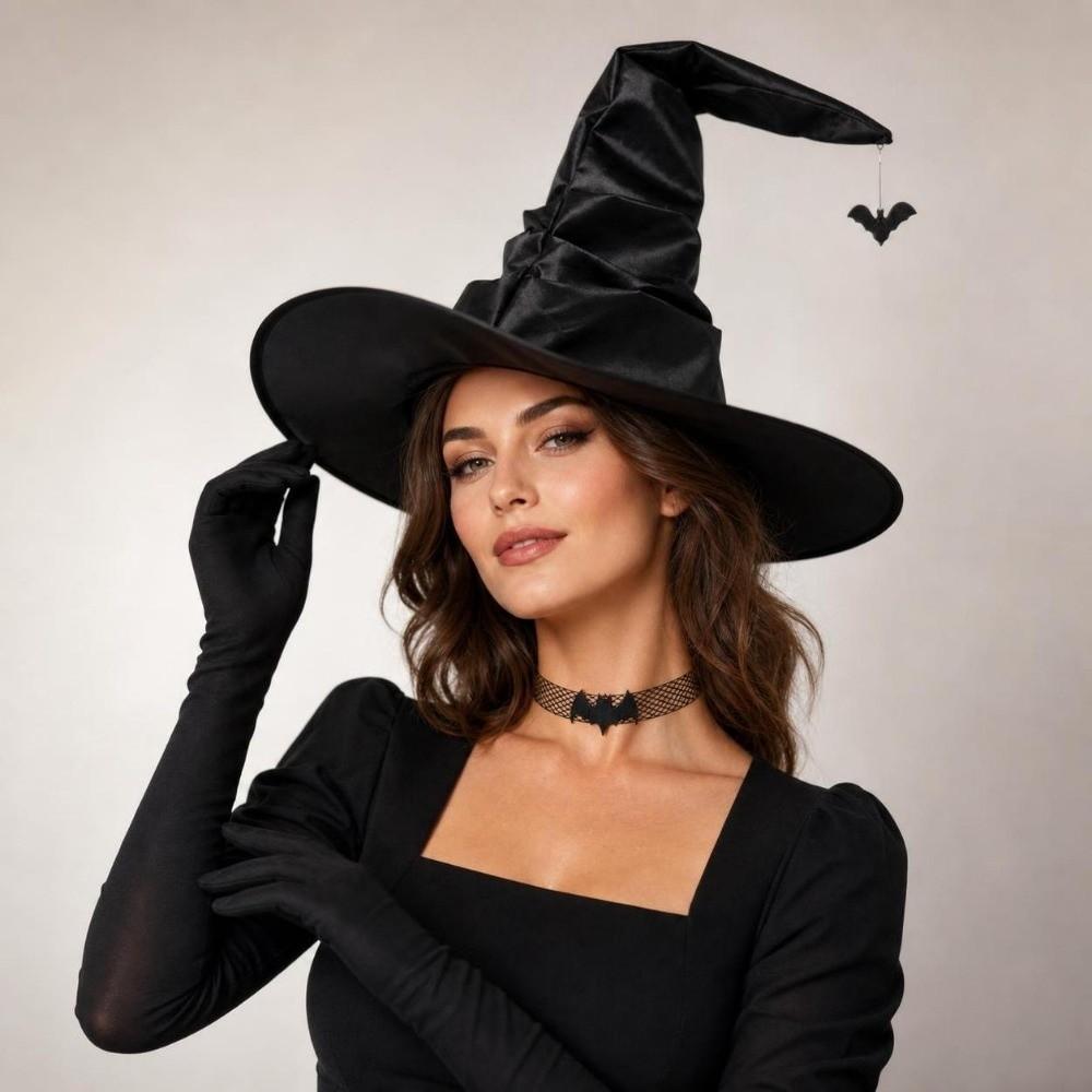 3/4pcs Spider Witch Hat Gloves Curved Brim Halloween Cosplay Outfit Witch Costume Halloween