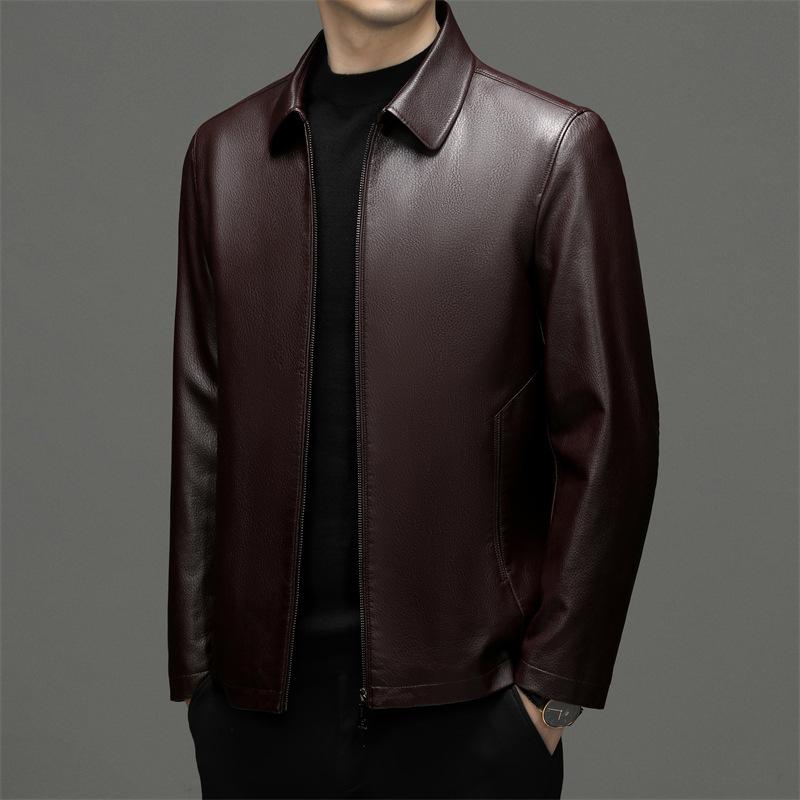 Куртка из натуральной овечьей кожи, мужская деловая флисовая кожаная куртка среднего возраста, осенне-зимний тонкий свободный внешний костюм