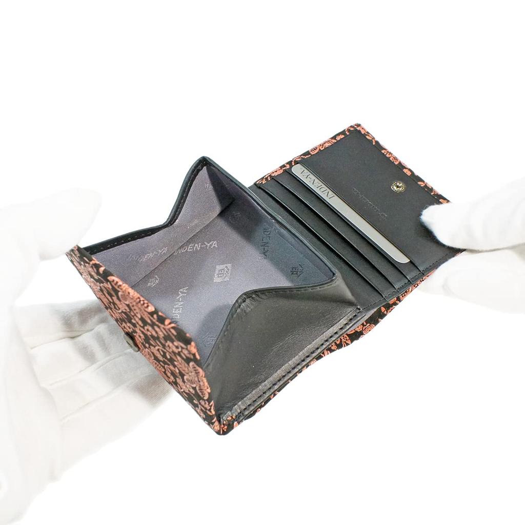 Кошелек-бифолд с отделением для купюр, тип коробки, для монет, черный с розовым узором клематиса [Indenya] Кошелек, Кошелек, H, Кошелек, Оленья кожа, Лак, 2204-51-169