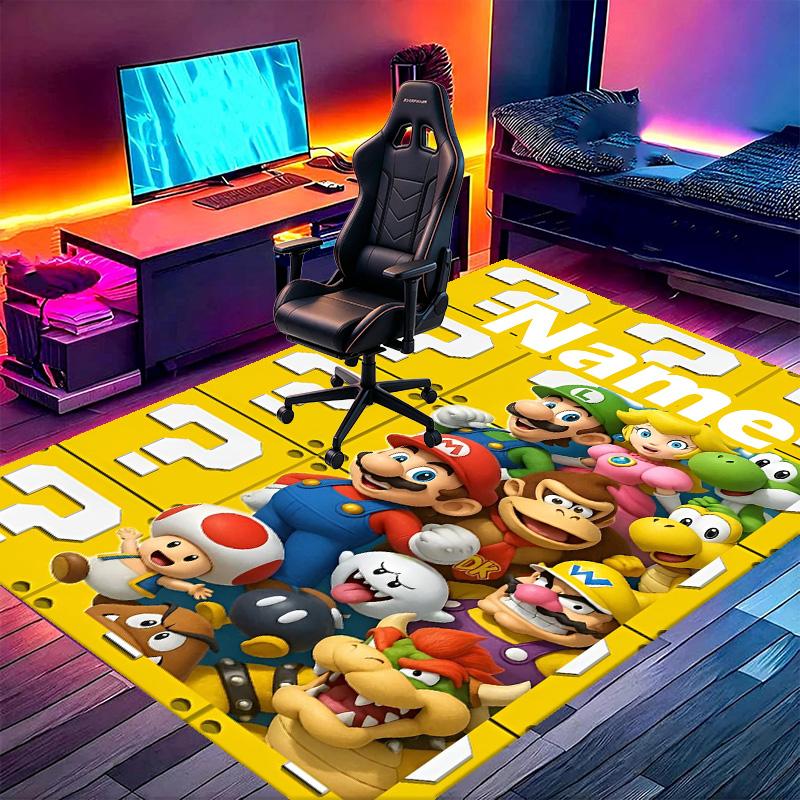Custom Name Personalized Super Mario Print Carpet, Versatile Home Decor Rug, for Playroom, Apartment, Balcony, Entryway, Hallway Gift