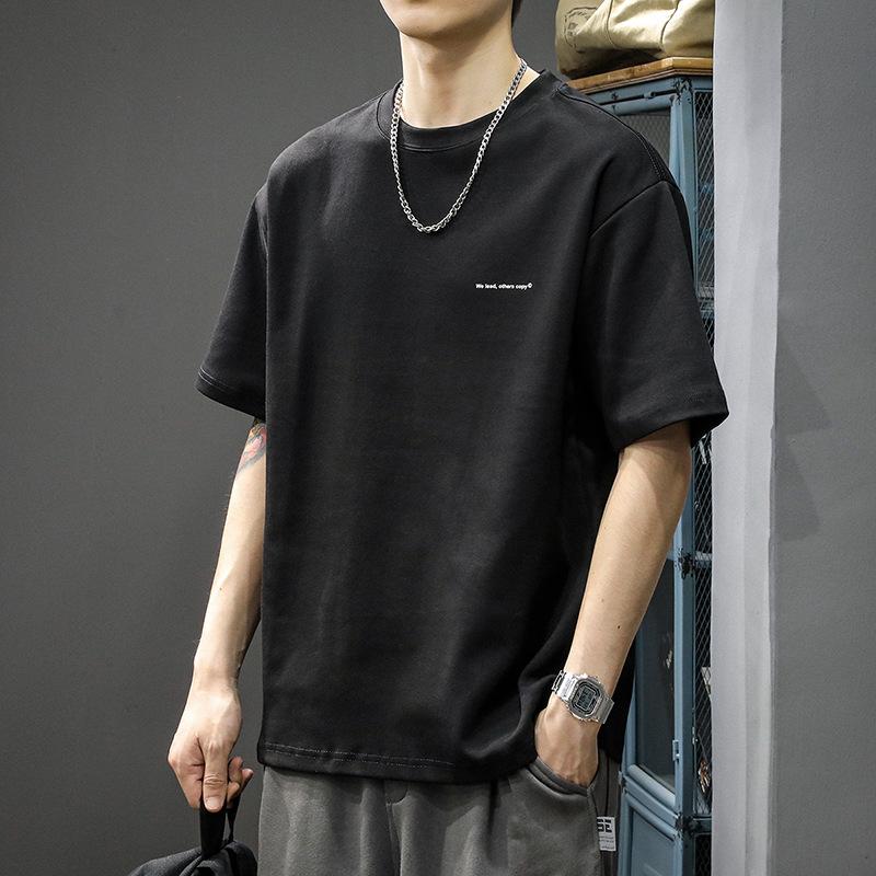 Мужская футболка с коротким рукавом повышенной прочности, летний новый стиль, американский чистый хлопок, модный брендовый базовый белый свободный футболка с рукавом до локтя