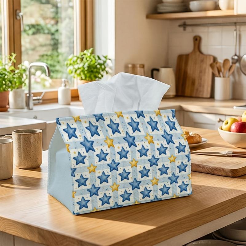 1pc Retro Geometric Tissue Box Cover, Star Grid High-Quality, Durable, Lightweight, Foldable Storage, Ideal for Living Room And Dining Room Decor, Kit