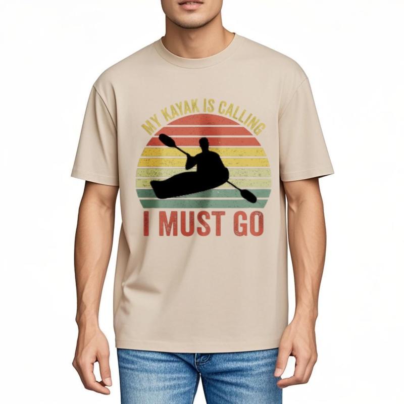 Classic Tshirt Comfortable For Man O Neck Tshirt Graphic My Kayak Is Calling I Must Go Retro Tee Shirt Solid Color Tshirt