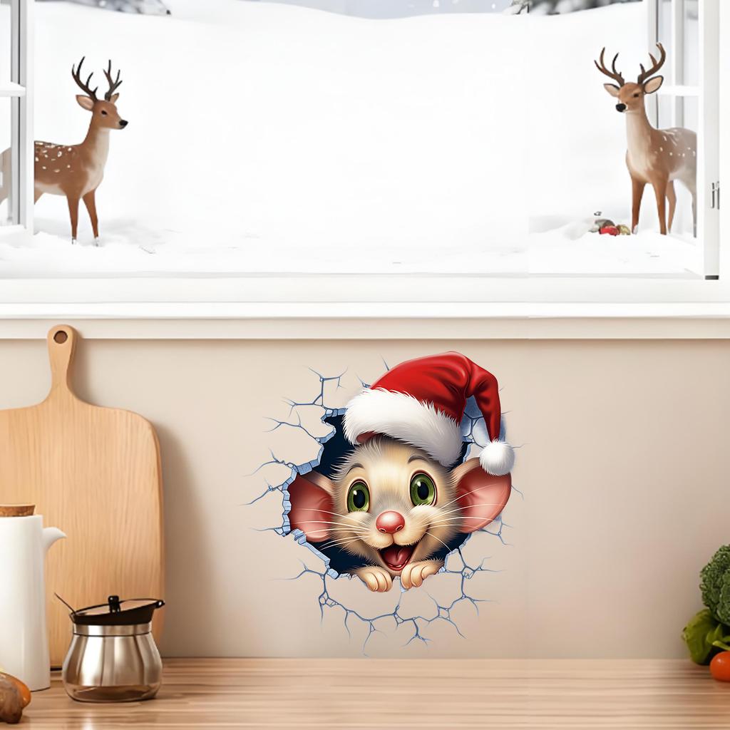 Christmas Wall Stickers Self Adhesive 3D Animal Design Wall Decals For Bedroom Living Room Hallway Holiday Decor