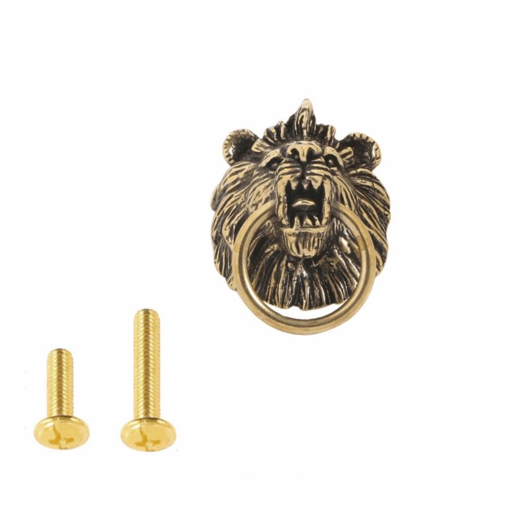 Retro Cabinet Door Knobs Vintage Wardrobe Drawer Pulls Lion Head Knob Brass Handle Furniture