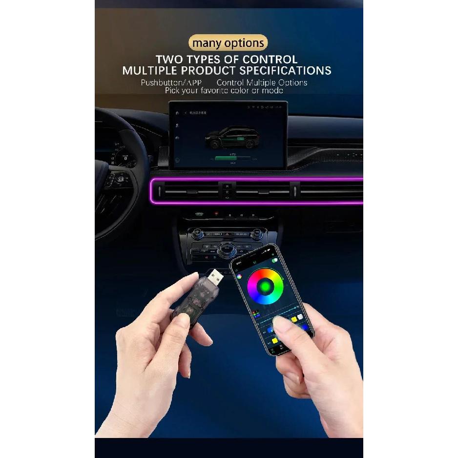 Автомобильная RGB LED Светодиодная Атмосферная Световая Лента USB Оптоволоконный Неон Невидимая Салонная Лампа Декоративная Накладка на Центральную Консоль Дверь Неоновые Огни 4