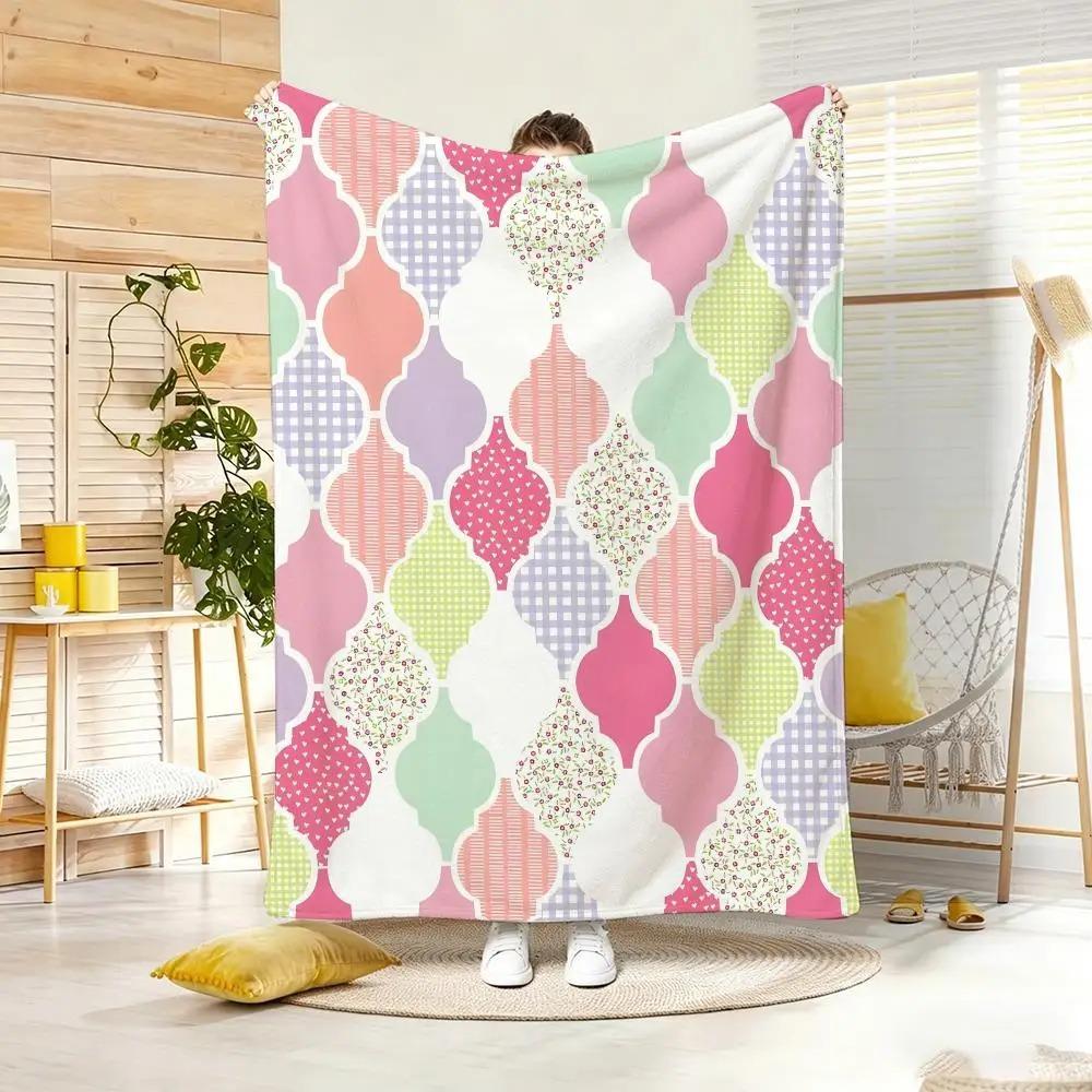 Art Moroccan Style Throw Lightweight Flannel Blanket Soft Skin-friendly for Summer Cooling