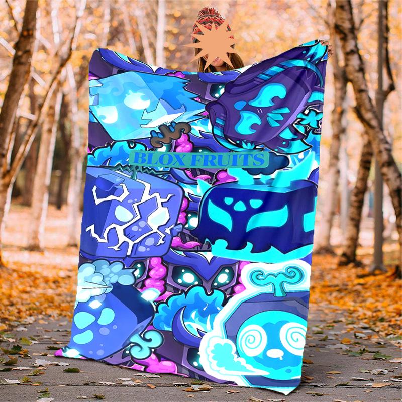 Blox Fruit Flannel Blanket Soft Warm All-Season Throw, Design for Camping, Car Travel, Hiking Sofa, Bed, Office Perfect Gift for Parties