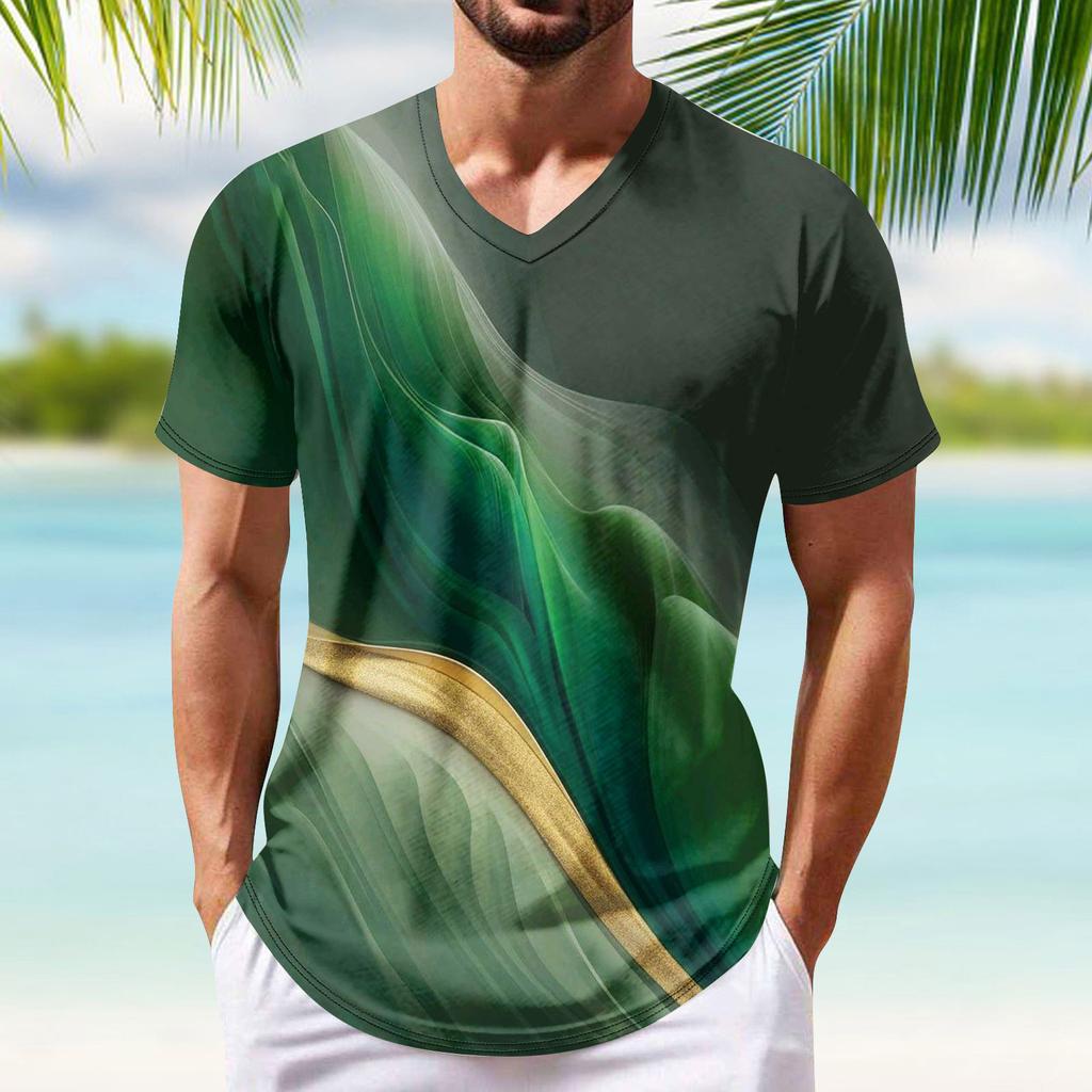 Летняя мужская популярная футболка с v-образным вырезом и короткими рукавами с принтом