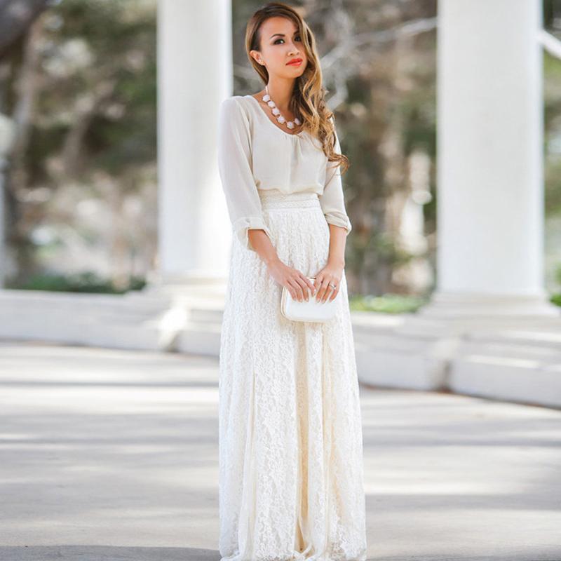 Женская длинная макси-юбка с двойным кружевным слоем, шифоновая плиссированная длинная юбка длиной до щиколотки с эластичной резинкой на талии и цветочным принтом, уличная одежда