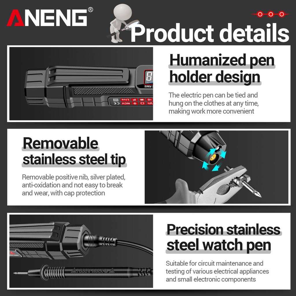 ANENG A3005AB Цифровой интеллектуальный профессиональный мультиметр Сенсор Ручка Тестер последовательности фаз переменного тока
