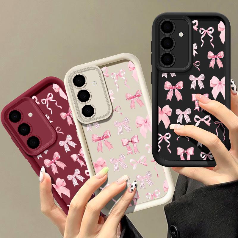 Розовый Чехол с Бантиками Для Samsung Galaxy S25 S24 Ultra Edge S23 S22 Plus S21 FE A15 A16 A26 A35 A36 A54 A55 A56 5G Capa Галстуки-бабочки