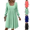 Women's Loose Square Neck Casual Long Sleeve Solid Color Pleated Dress
