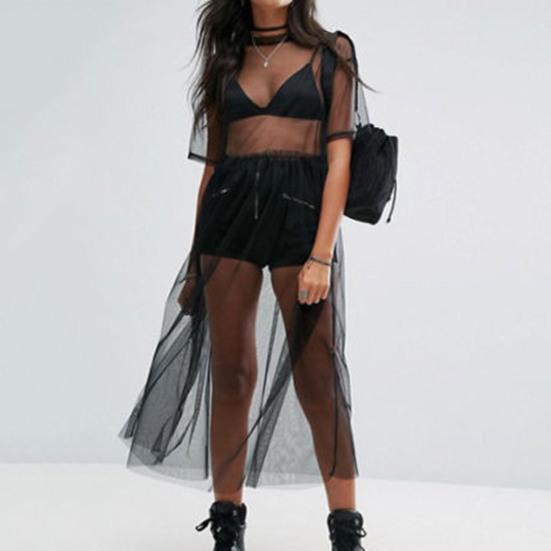 Тонкое модное прозрачное бикини с защитой от УФ-лучей и струящимся подолом