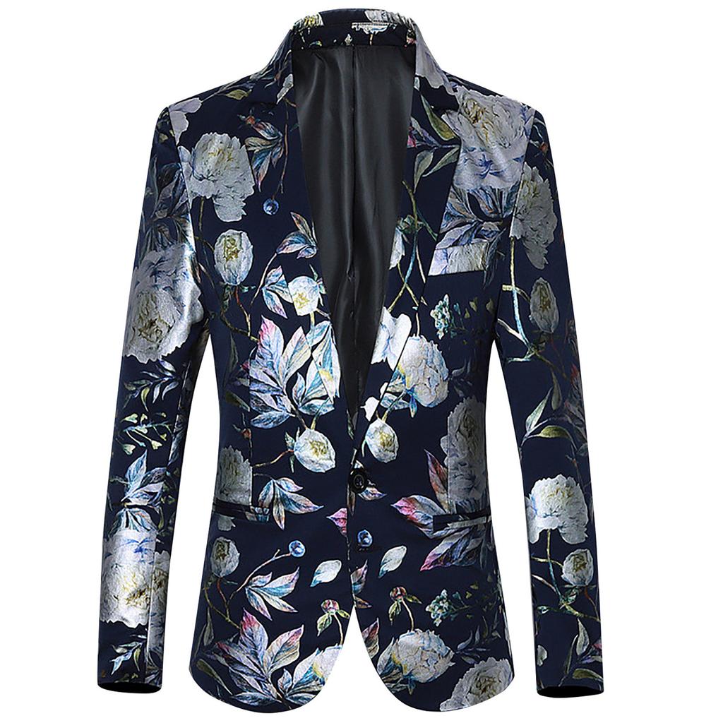 Мужской повседневный деловой свадебный пиджак с длинным рукавом и цветочным принтом