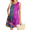 Summer Dresses For Women Beach Boho Sleeveless Vintage Printing Flowy Pocket Tshirt Tank Sundresses