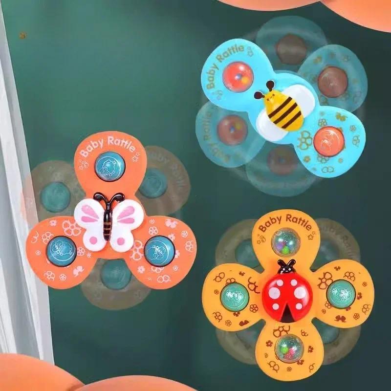 Игрушки-вертушки на присоске 3 шт. Мультяшное животное-мельница Ручные юлы Сенсорные игрушки Для младенцев и малышей Подарок на день рождения Игрушки для ванны