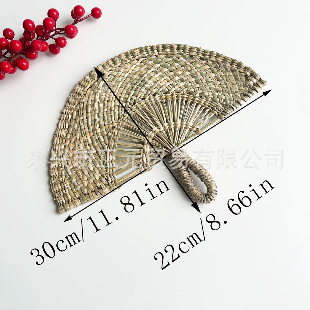 Straw fan, handmade seaweed fan, wall hanging fan, color decorative fan, summer hand crank fan, futon fan