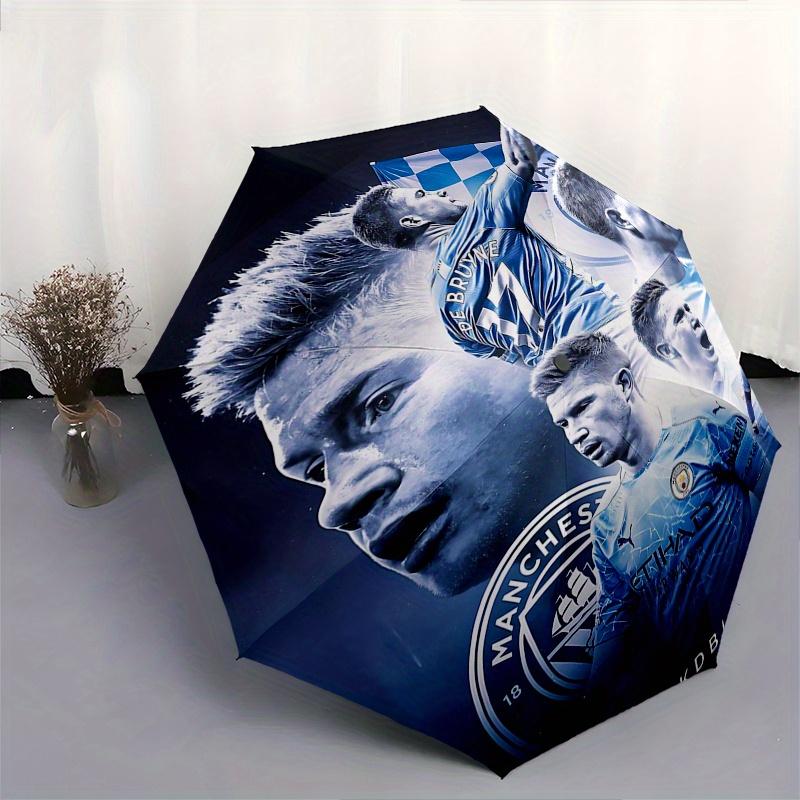 Manchester City, Kevin De Bruyne Automatic Opening and Closing Umbrella, Compact Travel Umbrella, Lightweight and Portable, Suitable for Bea