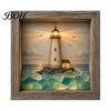 Exquisite Design Ornament Sea Glass Art Painting with LED Light, DIY Mosaic Arts and Craft Kit, Picture Frame Lamp Ocean Themed Beach Kit for
