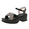 Fashion Thick Soled Sandals for Women 2025 Spring/summer New Korean Version Checkered Color Blocked Thick Heel Square Toe Sandals