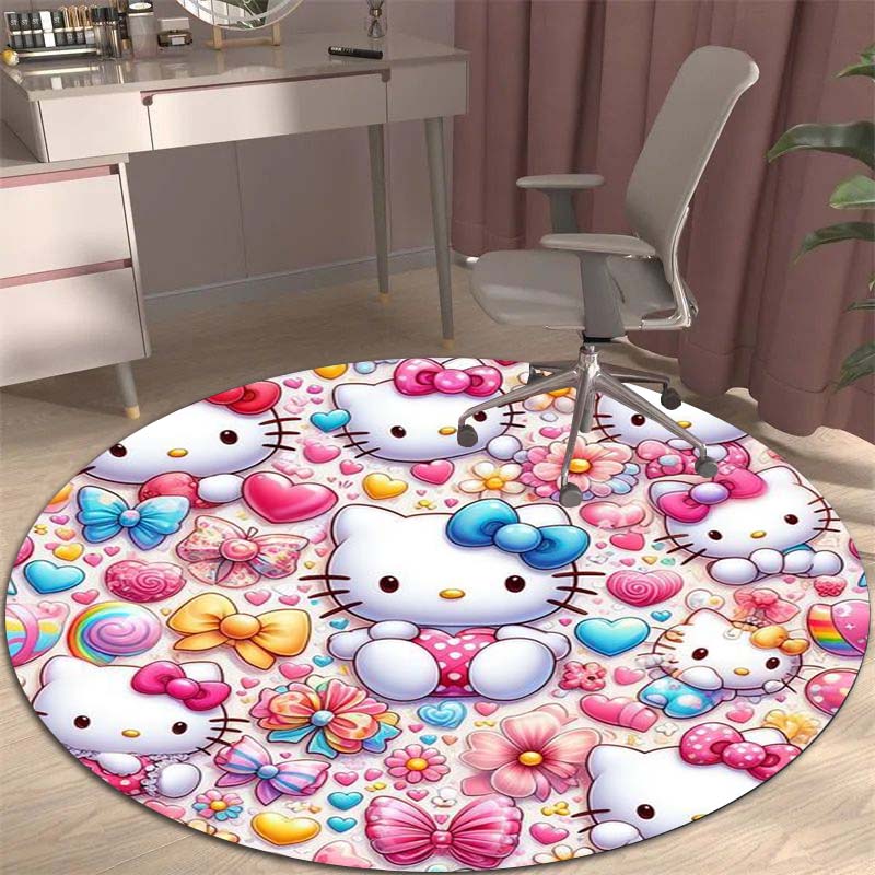 Hello Kitty cartoon round rugs in various sizes, suitable for children's living rooms, camping, picnics, and flannel non-slip yo