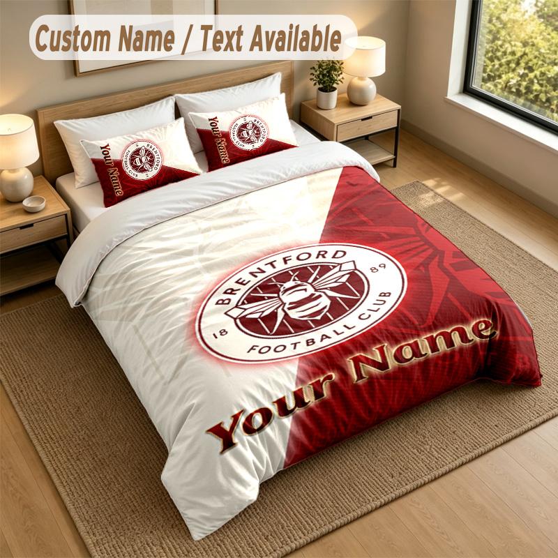 3Pcs Bedding Set Custom Name Text, 1 Sheet 2 Pillowcases Home Bed DecorBrentford Football