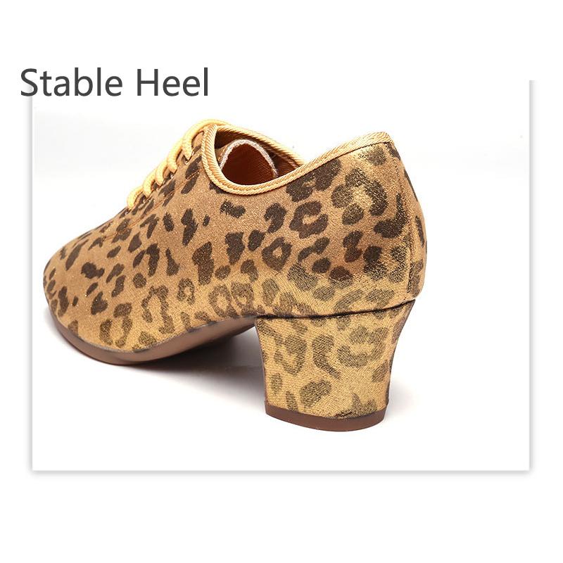 Fashion Golden Leopard Print Women Girls Latin Shoes Teacher Shoes Lace Up Modern Ballroom Jazz Practise Shoes 5CM Heel