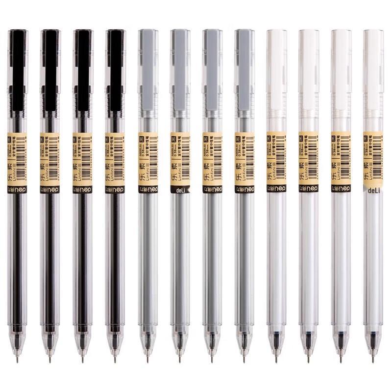 Deli A025B-01 0.38mm Black Gel Pens, 12-Pack