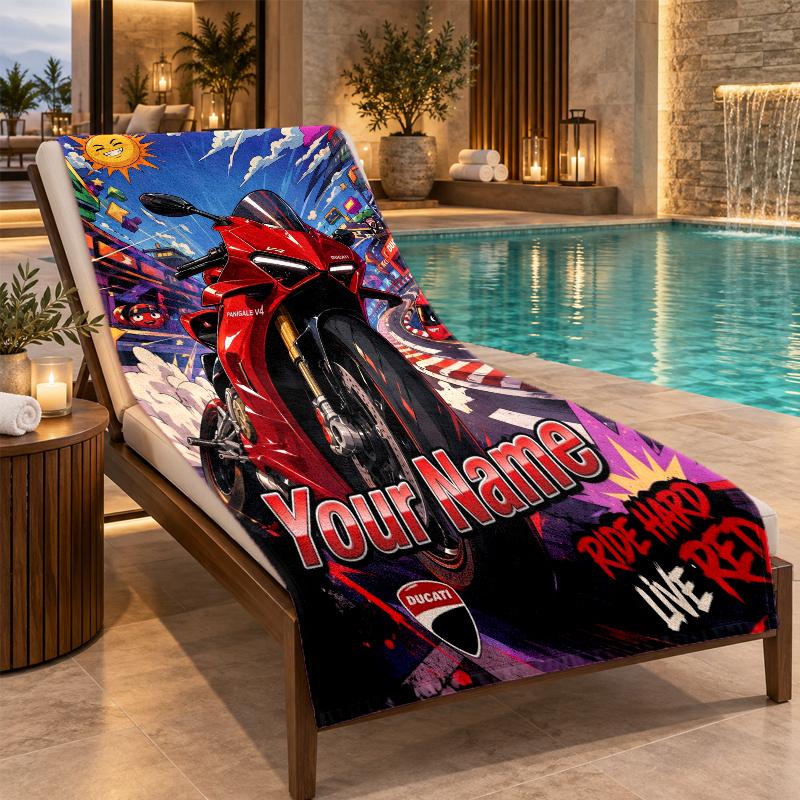 Custom Name Ducati Corse Beach Towel Personalized Text Soft Towel Swimming Travel Bath Gift