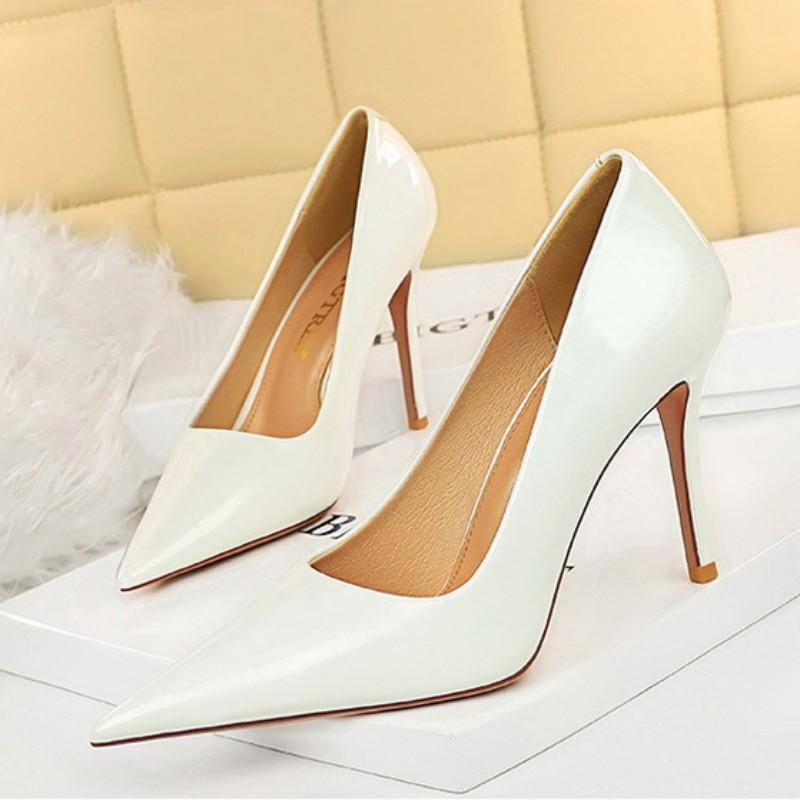 European and American Fashion Super High Heel Shallow Mouth Pointed Bright High Heel Shoes Women's Shoes Single Shoes