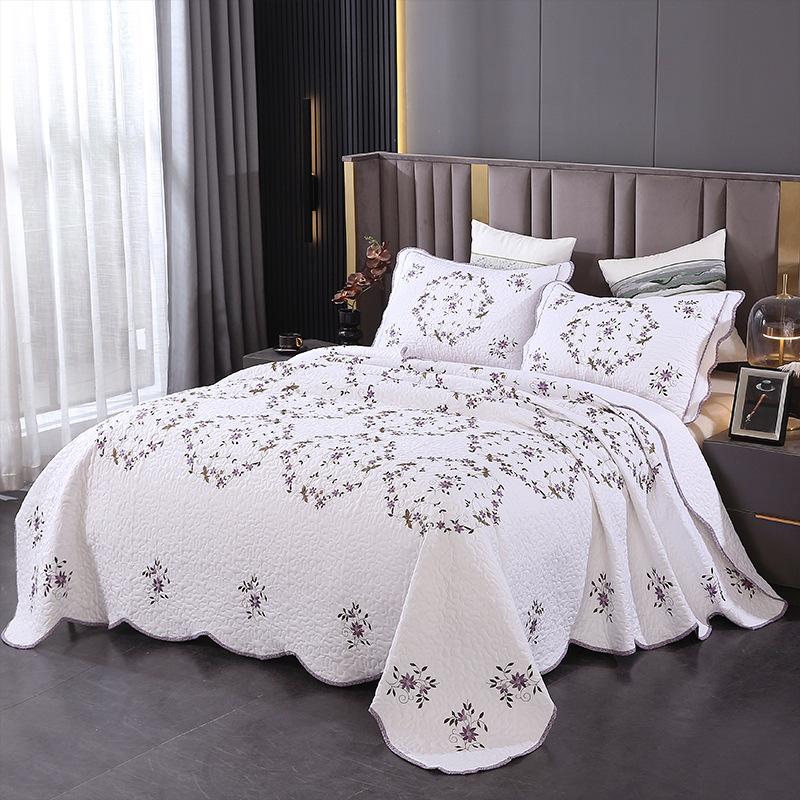 Modern Embroidered Quilt Set 3-Piece, 100% Cotton Soft Breathable Bedspread Coverlet, Lightweight Bedding Set for All Season