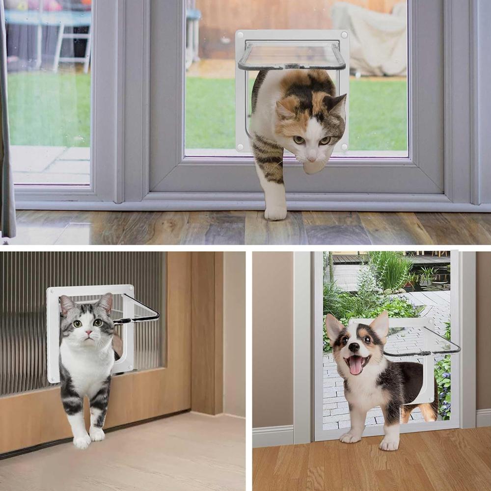Dog Cat Door 4 Way Locking Cat Dog Flap Door for Interior Exterior Doors, Weatherproof Pet Door for Circumference