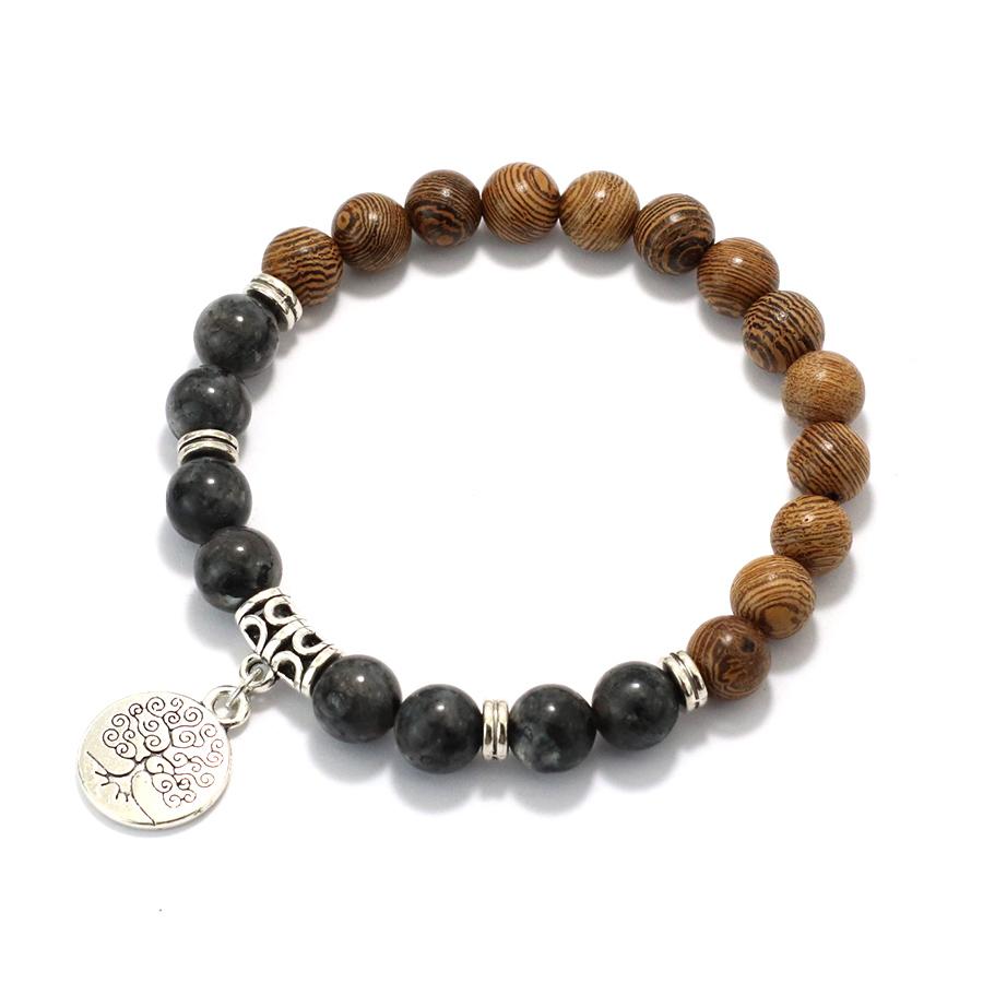 8mm Handmade Natural Stone and Wood Bracelet Lava Stone Men Brazelet Ethnic Style Tree of Life Turquoise Braslet Yoga Jewelry