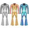Men Bell Bottom Pants Jumpsuit Rompers Vintage 80s Disco Rock Music Dance Show Costume for Rock Jazz Dancewear Musical Theme Party Dress-up