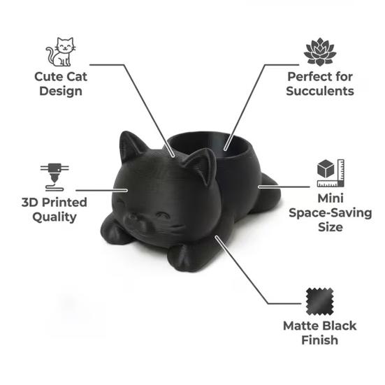 3D-печатный цветочный горшок для кошек Лежащий котенок Суккуленты Травяные растения Горшок-контейнер для дома В помещении На улице Балкон Сад Декор