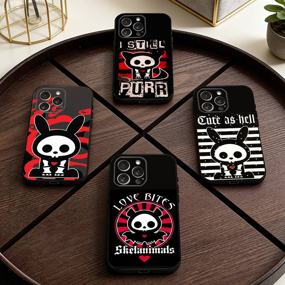 Cute Skelanimals Dog dark Phone Case For iPhone 17,16,15,14,13,12,11 Plus,Pro Max,XS,Soft Silicone Black Cover