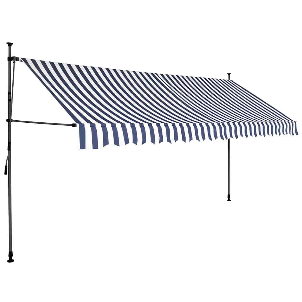 Vidaxl Ręcznie Zwijana Markiza Z Led, 350 Cm, Niebiesko-Biała