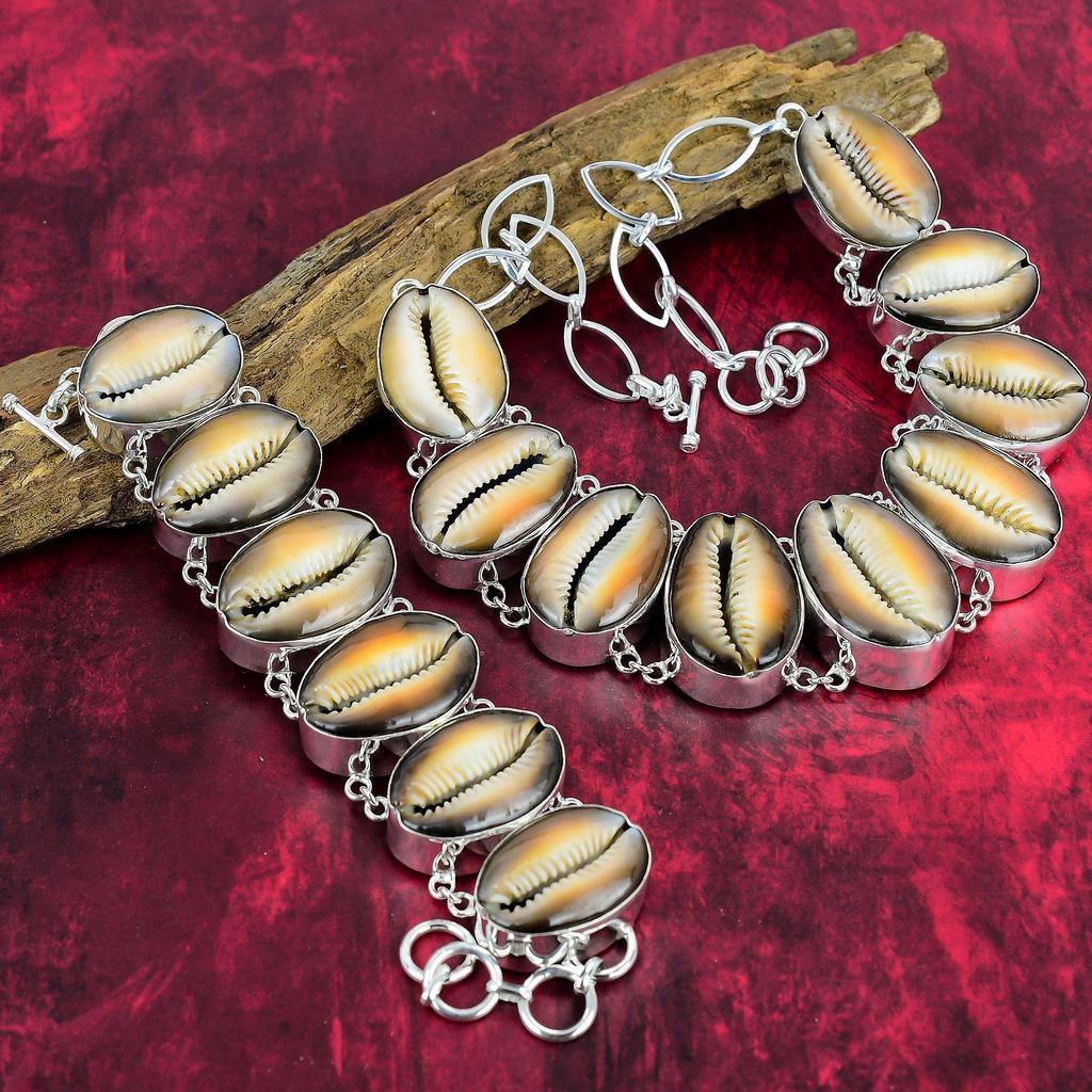 Cowrie Shell Gemstone Jewelry, Handmade Beautiful Necklace & Bracelet Jewelry Set, 925 Solid Sterling Silver Jewelry For Her