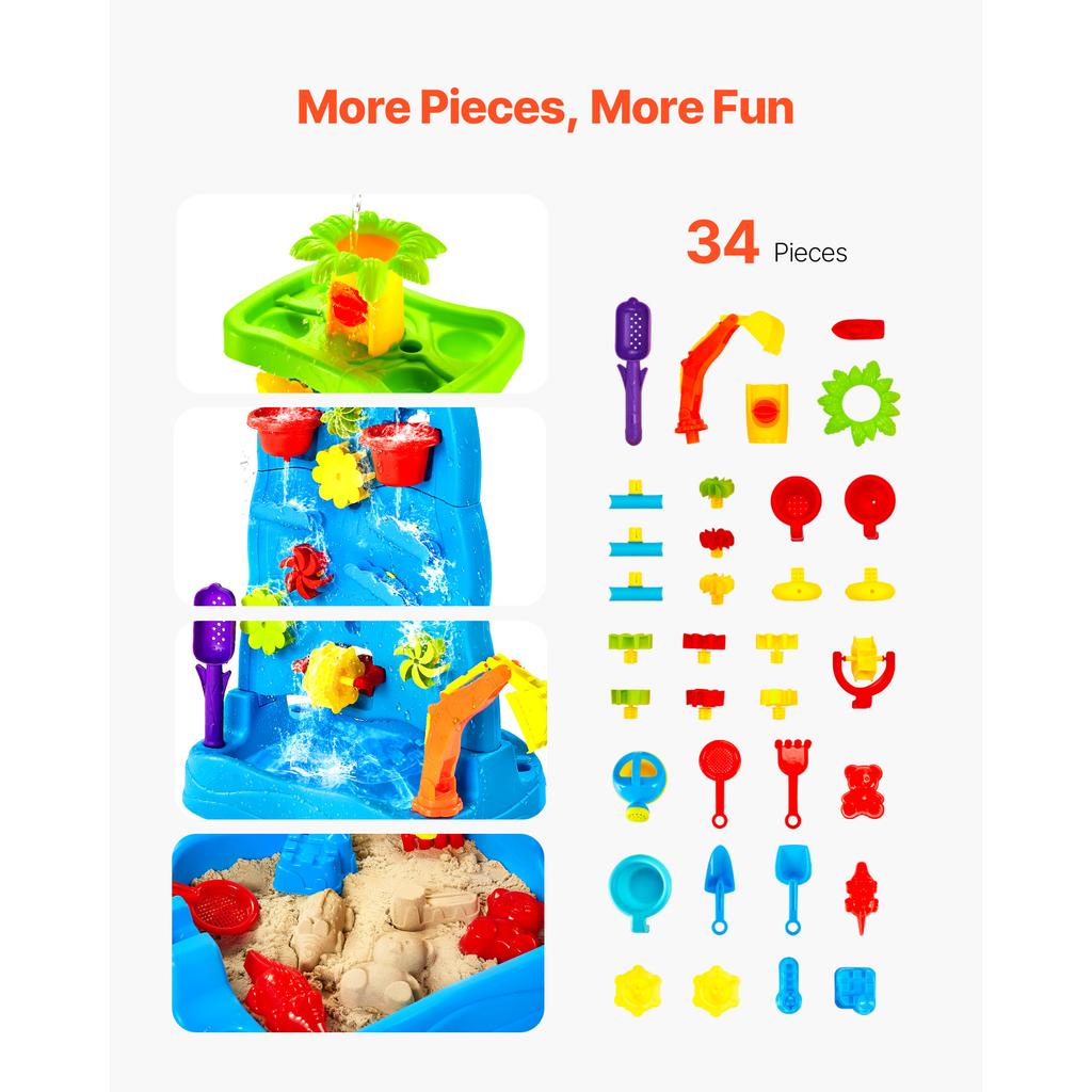 SucceBuy Water Play Table Kids Outdoor Beach Toy with 37PCS Accessories Double-Sided Summer Sand Platform for Children Gifts